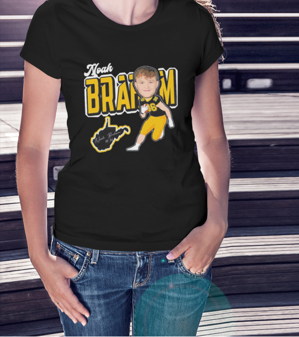 Noah Braham WVU Football Caricature With Jersey Number 36 And Signature T-Shirt