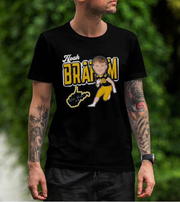 Noah Braham WVU Football Caricature With Jersey Number 36 And Signature T-Shirt