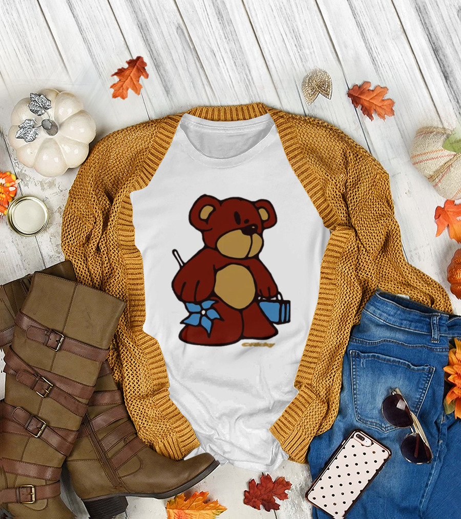Ricky Montgomery Teddy Bear with Blue Flower and Suitcase T-Shirt
