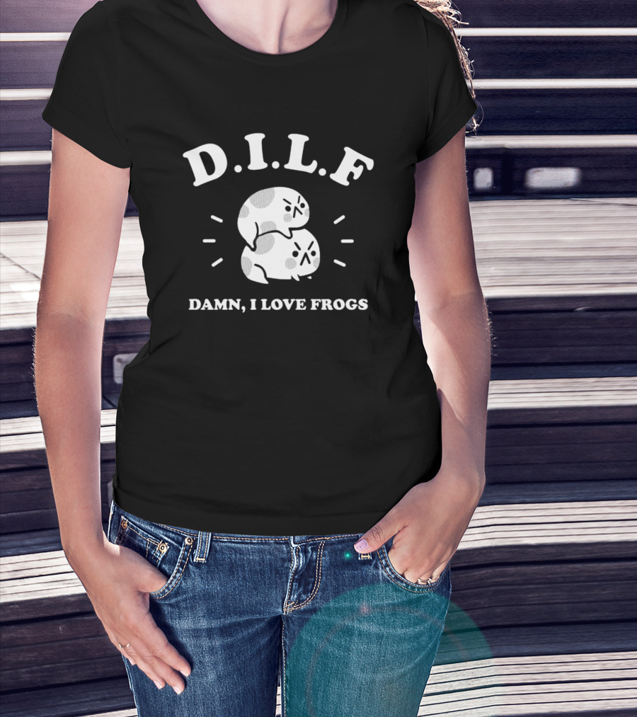 DILF Damn I Love Frogs Cute Frog Pair With Text T-Shirt