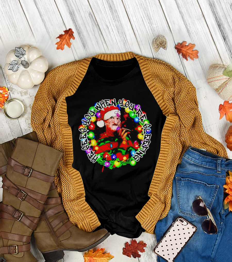 Freddy Krueger He Sees You When You're Sleeping Santa Lights T-Shirt