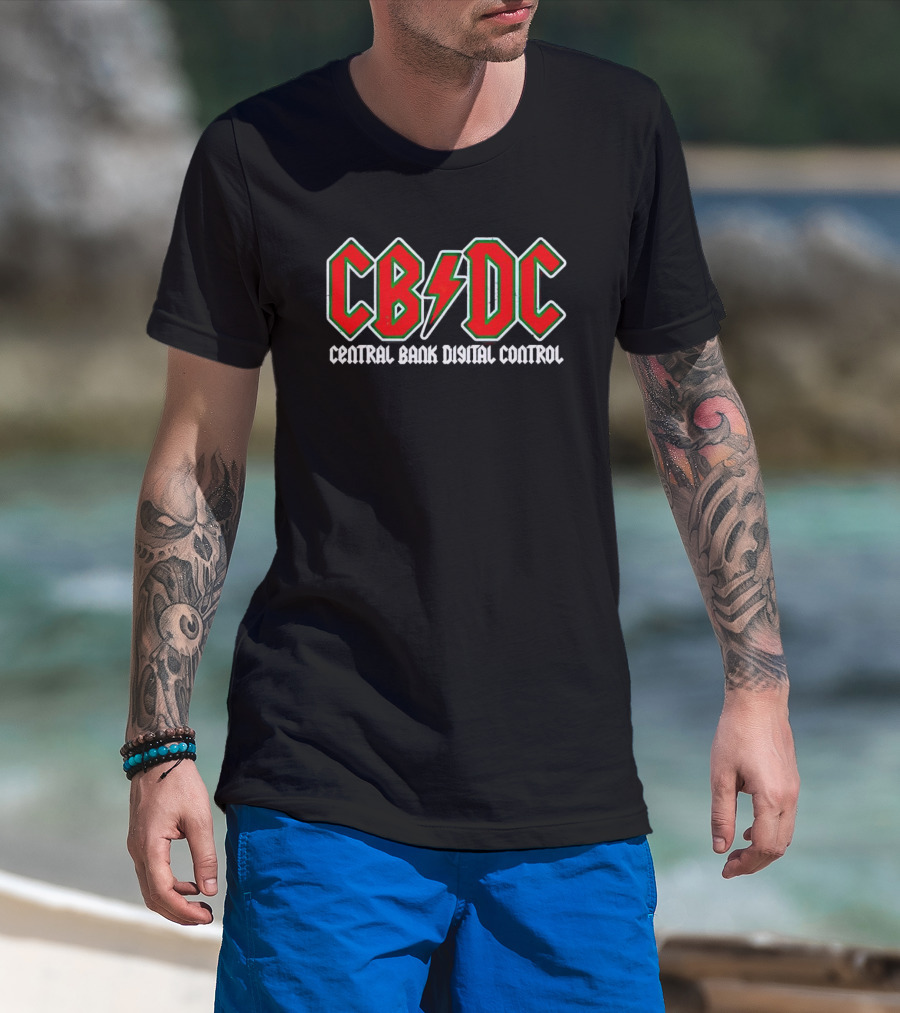 CBDC Central Bank Digital Control Parody Design With Rock Band Logo Influence T-Shirt