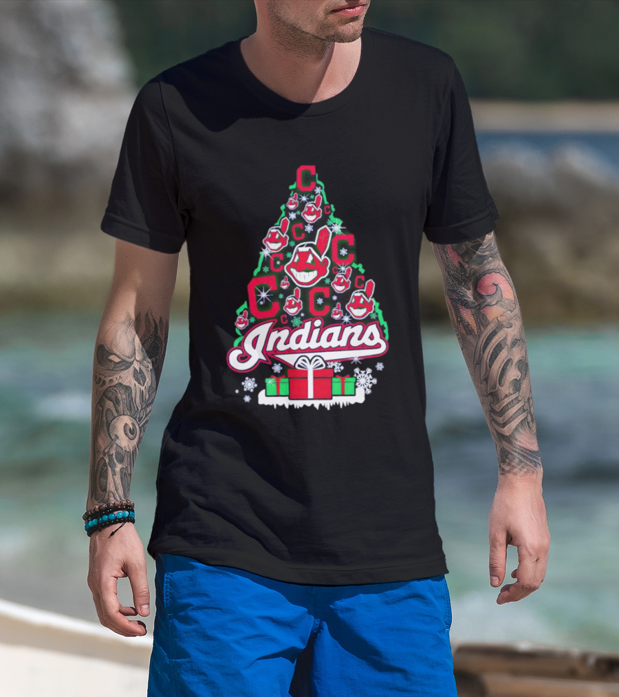 Cleveland Indians Christmas Tree Holiday T-Shirt