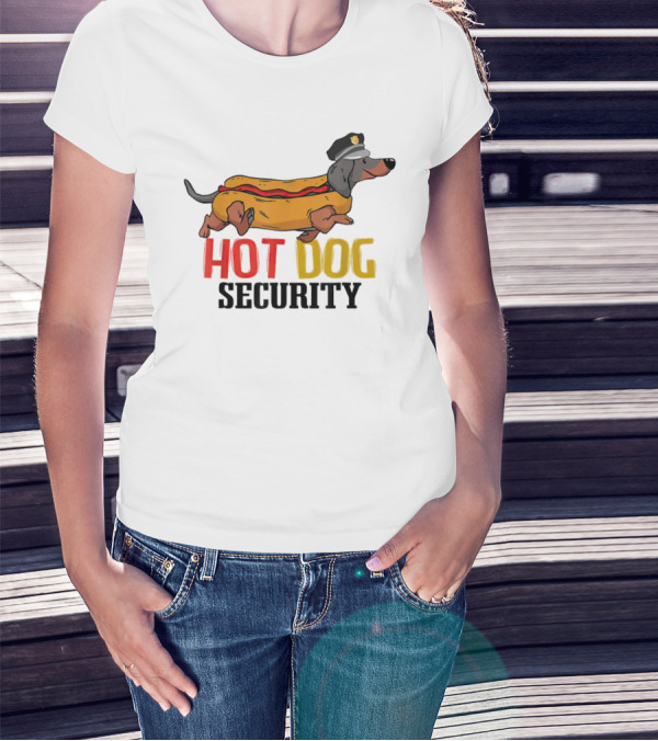 Dachshund Hot Dog Security Officer In Police Hat T-Shirt
