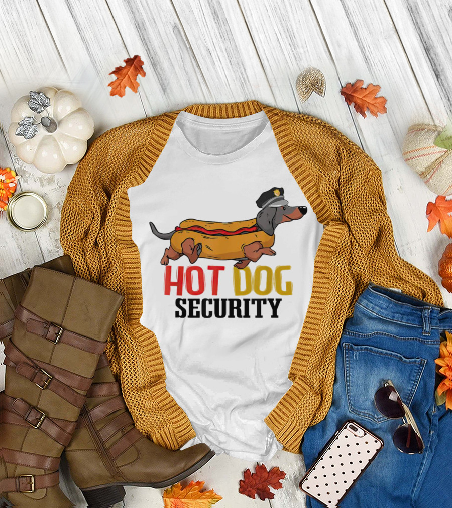 Dachshund Hot Dog Security Officer in Police Hat T-Shirt