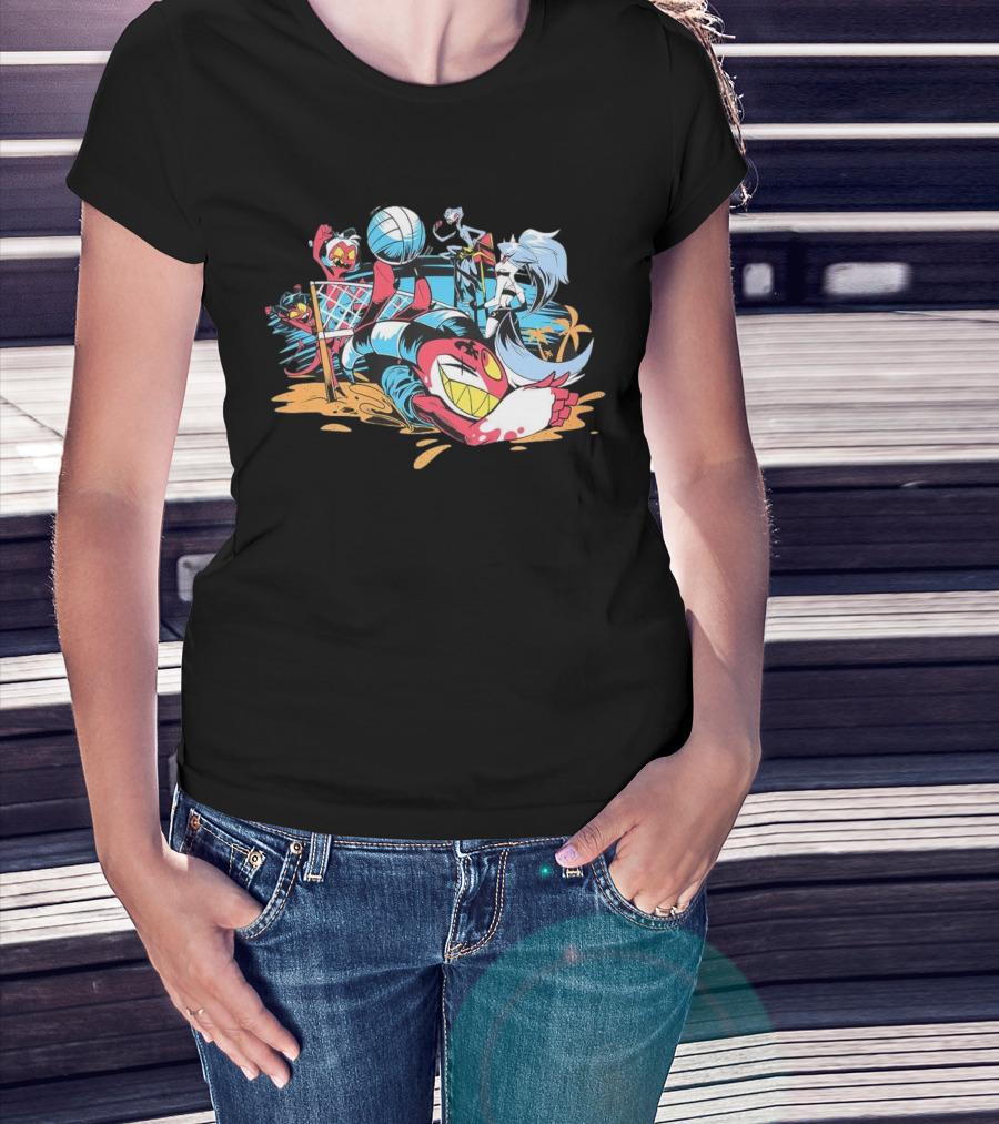 IMP Summer Beach Volleyball Cartoon Characters Fun T-Shirt