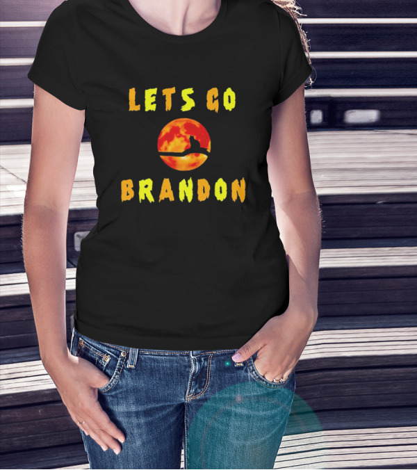 Lets Go Brandon Cat Halloween Moon T-Shirt