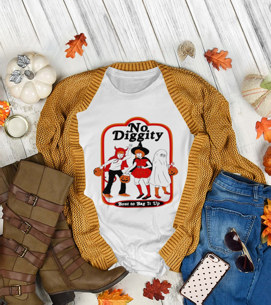 No Diggity Bout to Bag It Up Halloween Costume Trio with Pumpkins T-Shirt