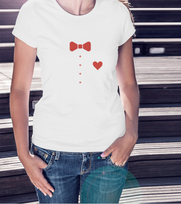 Pee Wee Bow Tie Red Heart Buttons T-Shirt