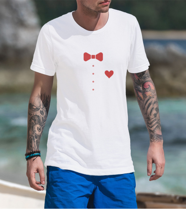 Pee Wee Bow Tie Red Heart Buttons T-Shirt