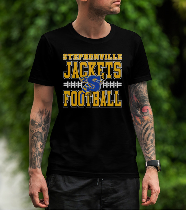 Stephenville Jackets Football S Logo Yellow And Blue Football T-Shirt