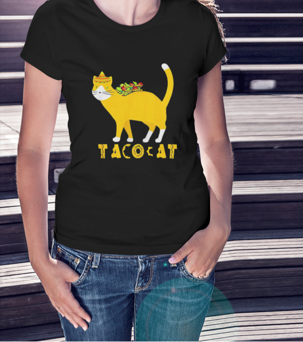 Tacocat Wearing Sombrero With Taco Filling Back T-Shirt