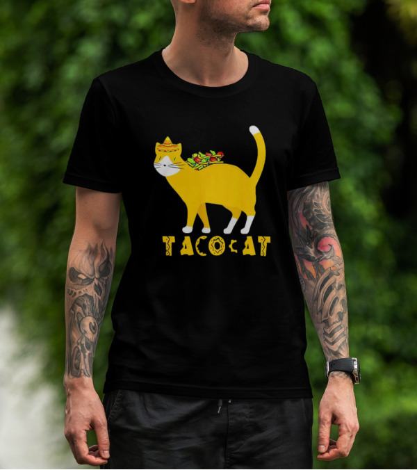 Tacocat Wearing Sombrero With Taco Filling Back T-Shirt