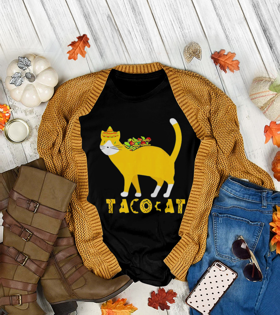 Tacocat Wearing Sombrero with Taco Filling Back T-Shirt