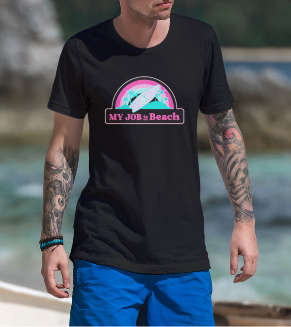 MY JOB Is Beach Ken Barbie Surfing Palm Trees Retro Sunset T-Shirt