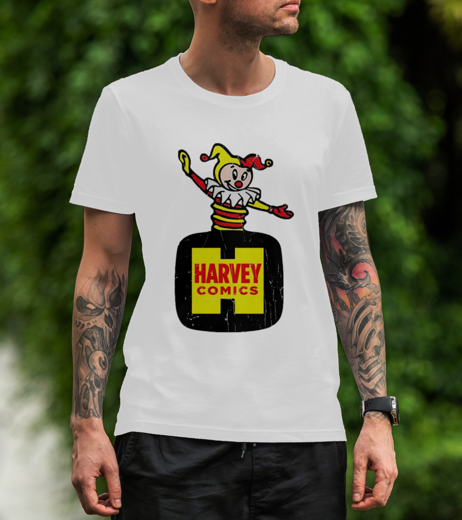 Harvey Comics Jester Logo With Classic Joker Colors T-Shirt