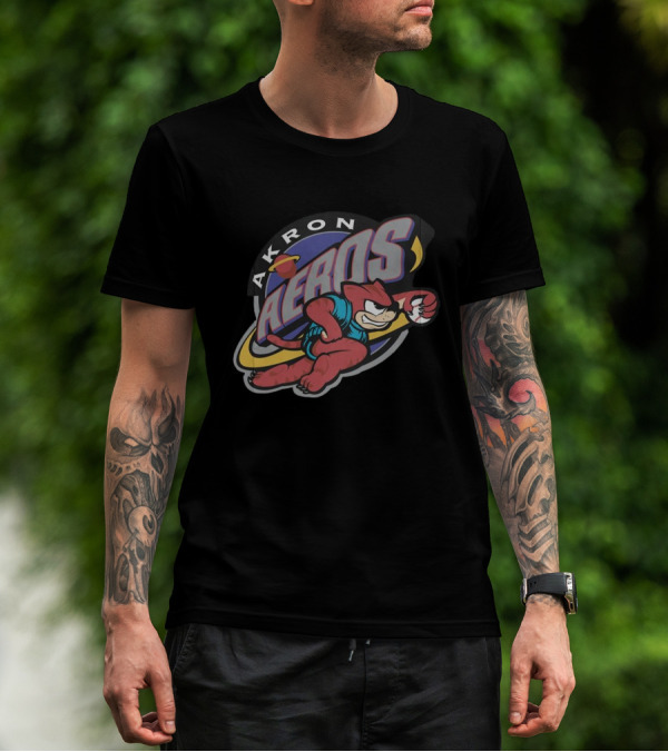 Akron Aeros Vintage Cartoon Logo With Baseball Mascot T-Shirt