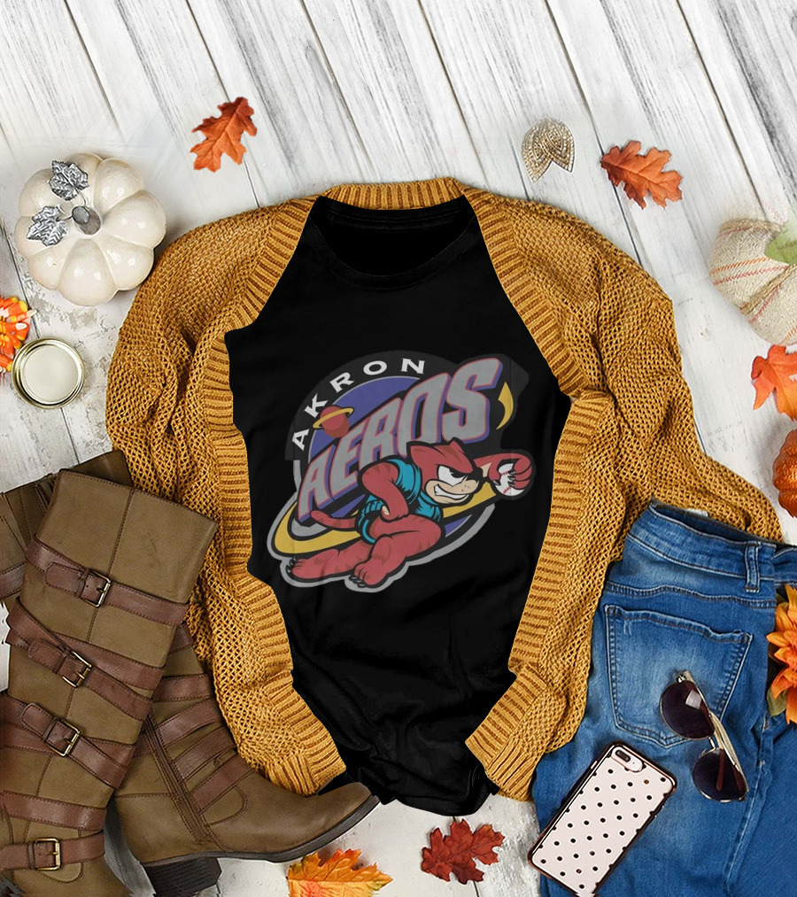 Akron Aeros Vintage Cartoon Logo with Baseball Mascot T-Shirt