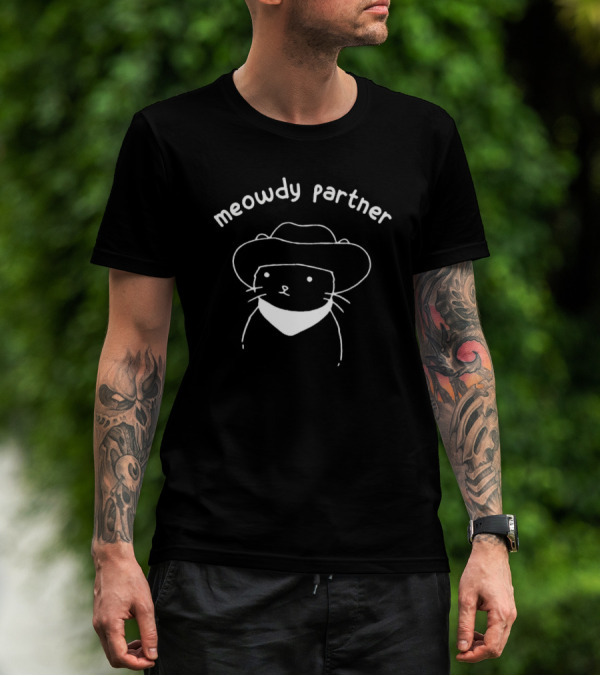 Meowdy Partner Cat Cowboy Bandana Western T-Shirt