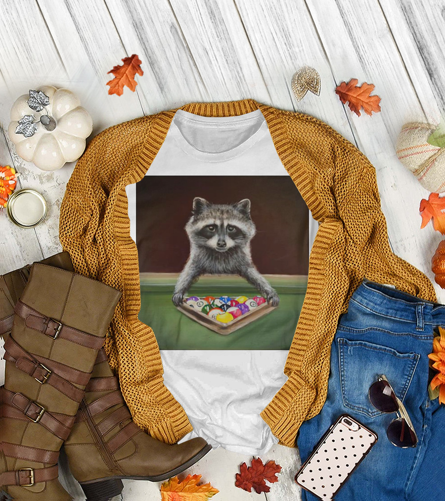 Raccoon Racking Billiard Balls Pool Table Setup T-Shirt