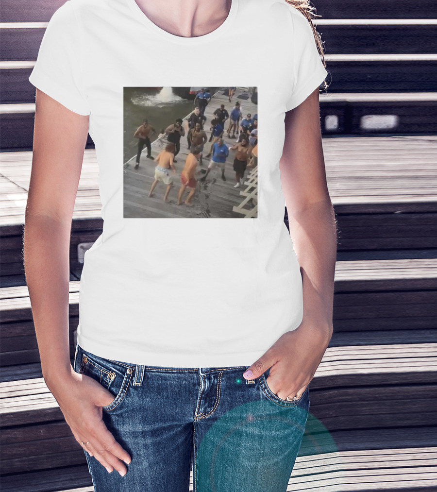 Brawl On Dock Montgomery’s Riverfront Park Altercation Scene T-Shirt