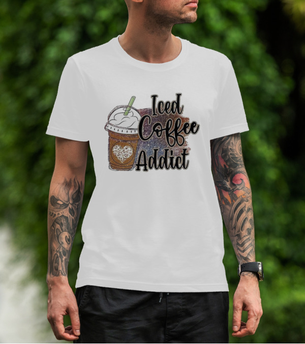 Iced Coffee Addict Glitter Heart Cup T-Shirt