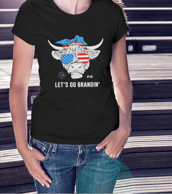 Highland Cow USA Flag Bandana Let's Go Brandin' #FJB Sunglasses T-Shirt