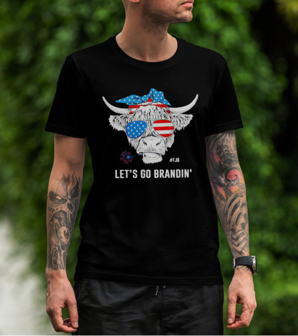 Highland Cow USA Flag Bandana Let's Go Brandin' #FJB Sunglasses T-Shirt