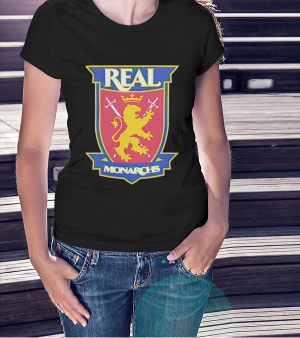 Real Salt Lake Real Monarchs Bold Emblem Crest With Lion And Crossed Swords T-Shirt