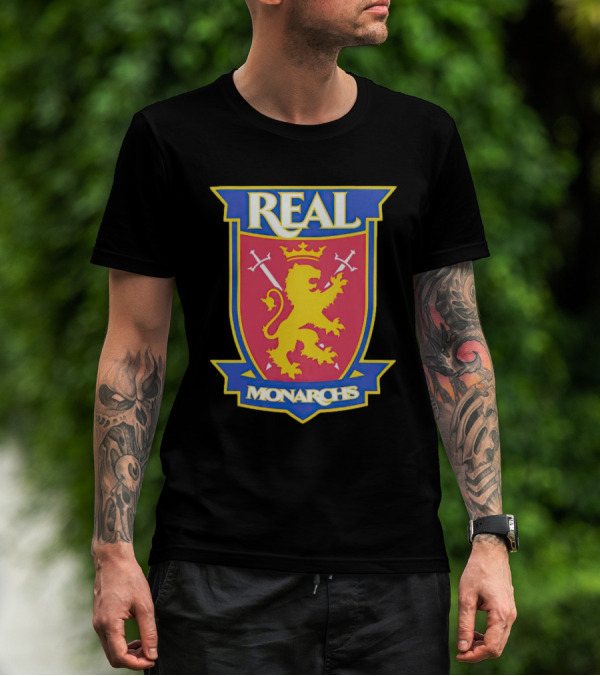 Real Salt Lake Real Monarchs Bold Emblem Crest With Lion And Crossed Swords T-Shirt