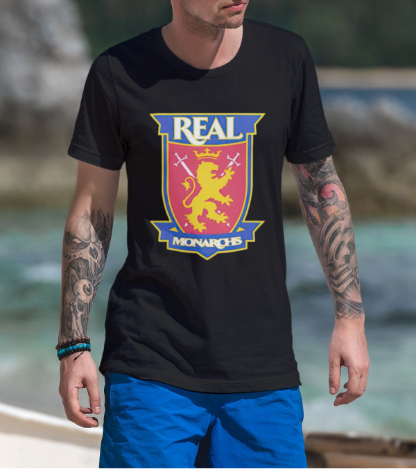 Real Salt Lake Real Monarchs Bold Emblem Crest With Lion And Crossed Swords T-Shirt