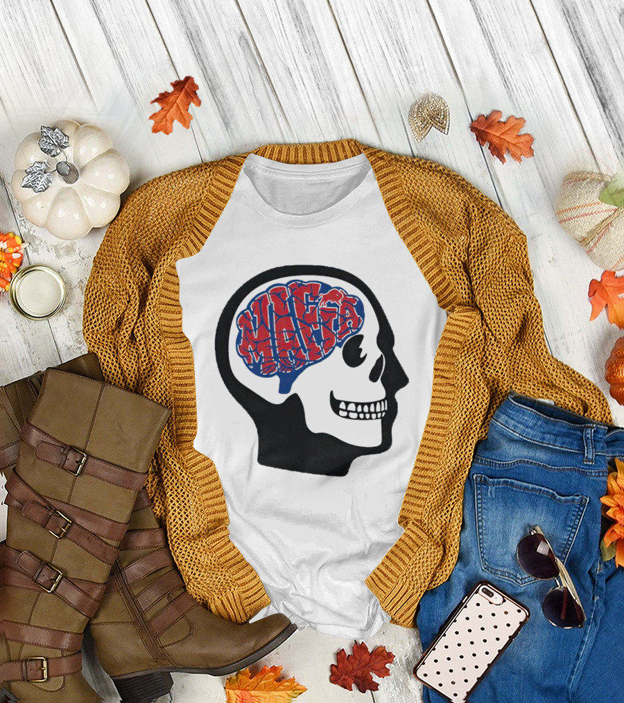 Mafia Bills Skull Brain Typography T-Shirt