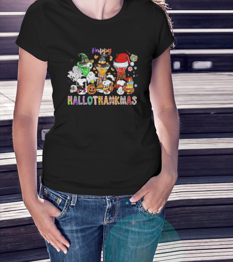 Happy Hallothanksmas Snoopy Halloween Thanksgiving Christmas T-Shirt
