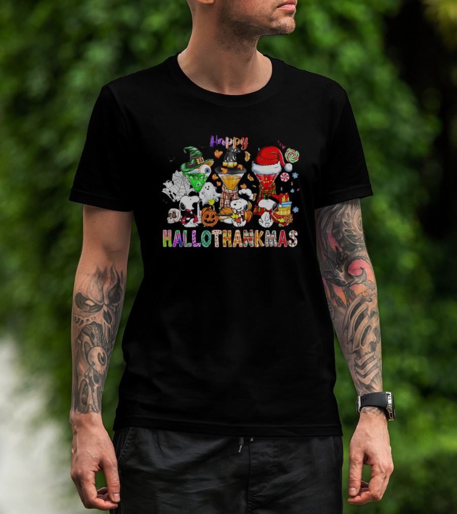 Happy Hallothanksmas Snoopy Halloween Thanksgiving Christmas T-Shirt