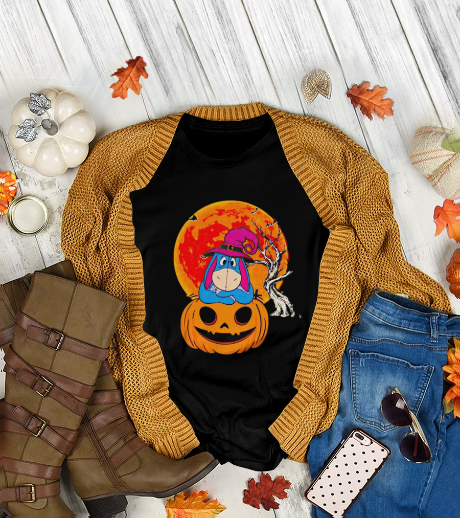 Eeyore Pumpkin Halloween Moon and Bats T-Shirt
