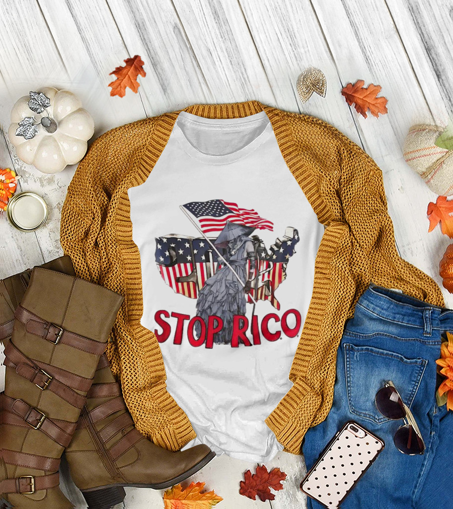 Deaver Stop Rico American Flag Map Iconic T-Shirt