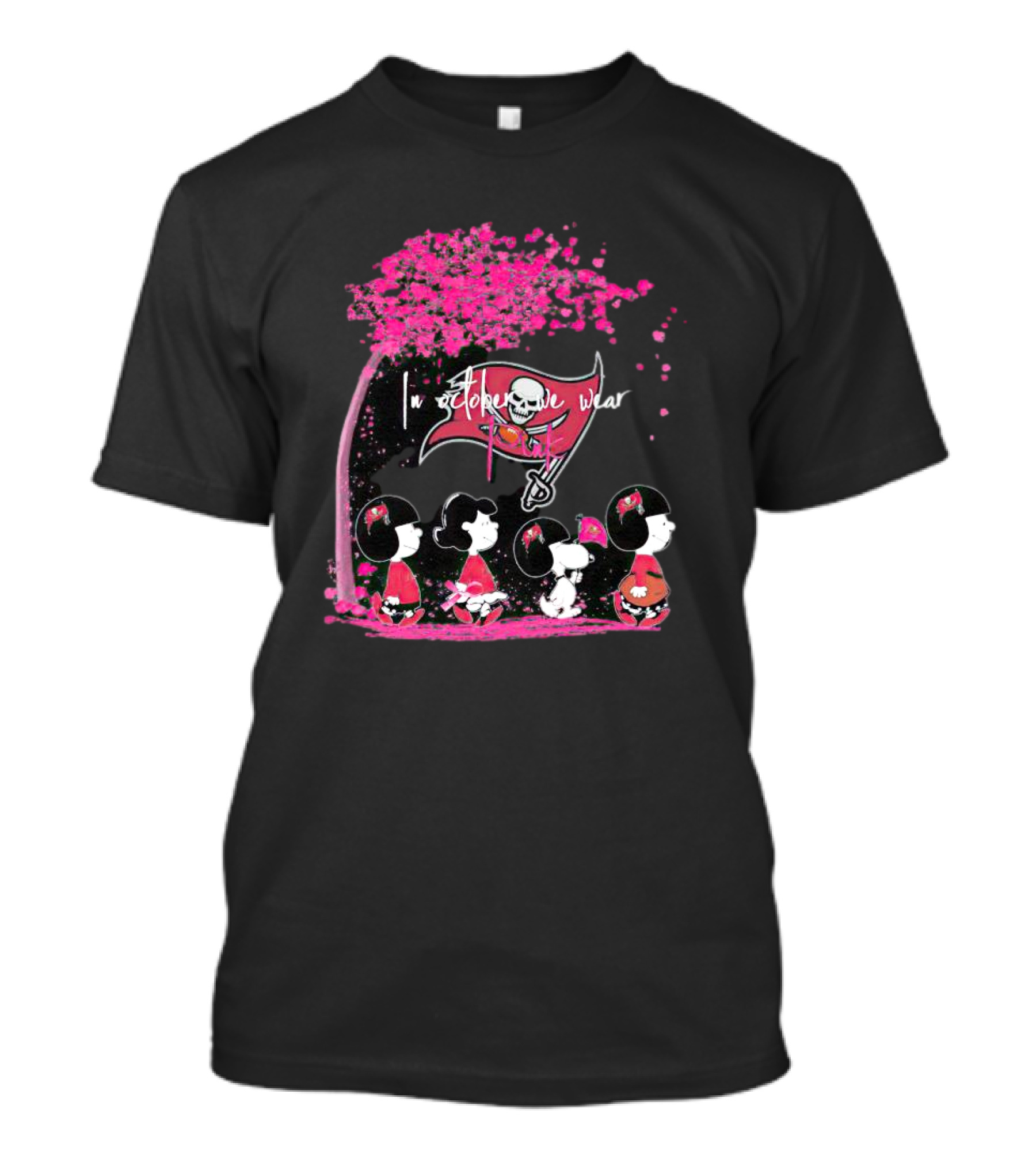 Tampa Bay Buccaneers Peanuts Characters In October We Wear Pink Breast Cancer Awareness T-Shirt