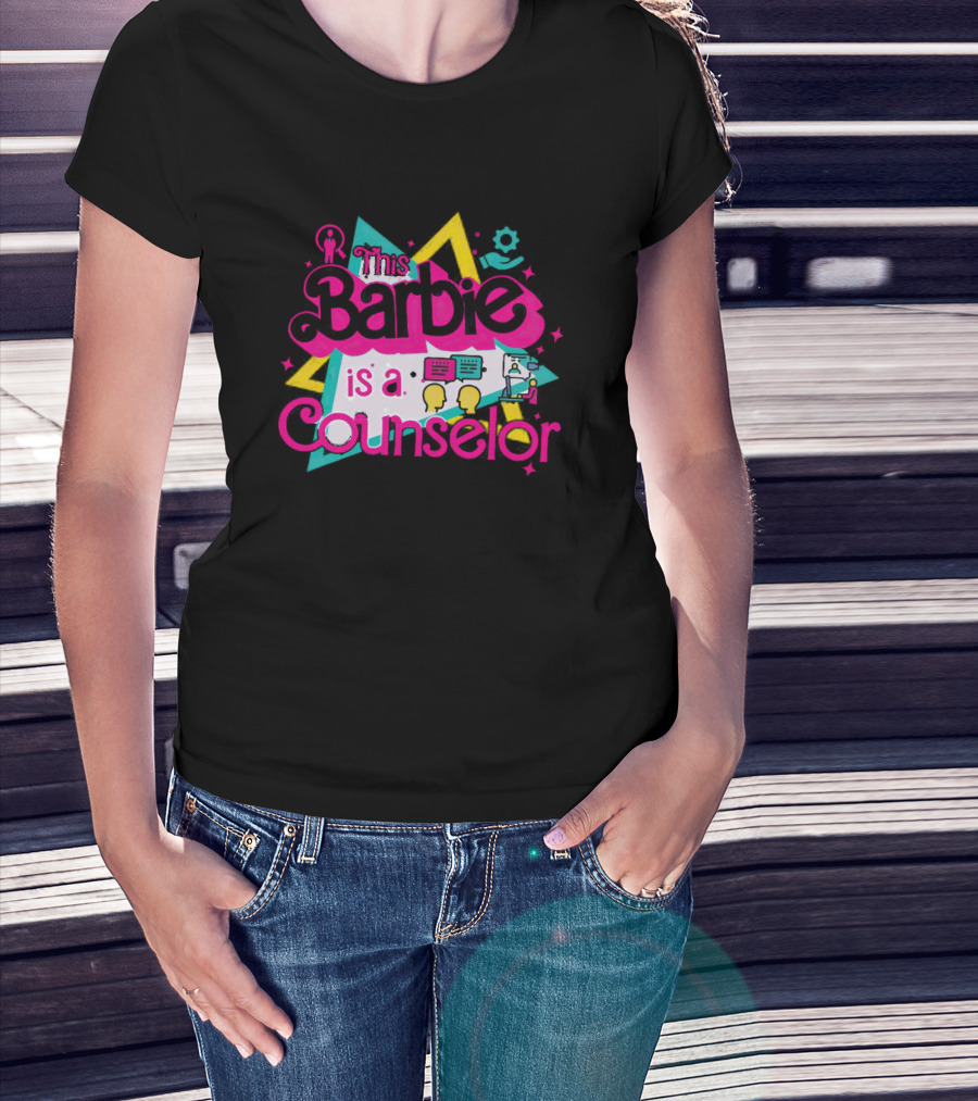 This Barbie Is A Counselor With Communication And Support Icons T-Shirt