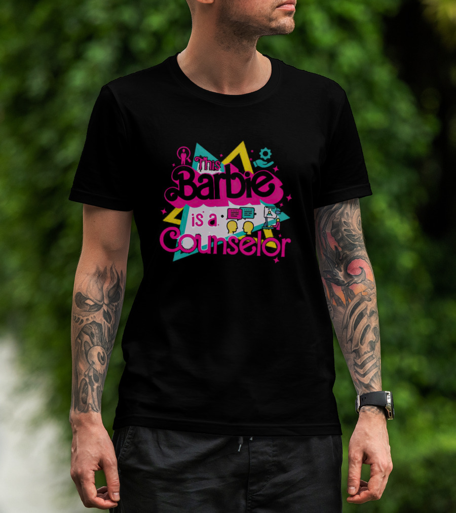 This Barbie Is A Counselor With Communication And Support Icons T-Shirt