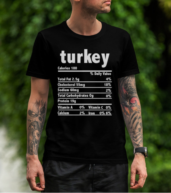 Turkey Nutrition Facts Label Calories Total Fat Cholesterol Protein T-Shirt