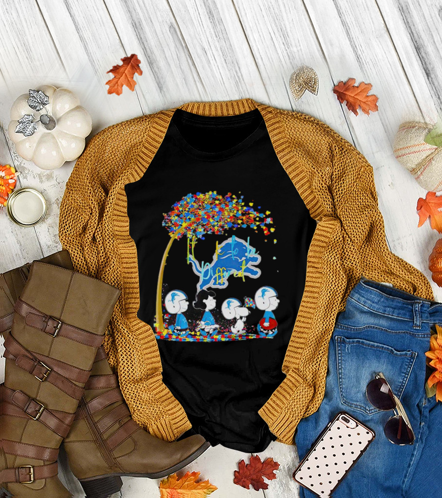 Detroit Lions Peanuts Characters Autism It's Ok to Be Different Fall T-Shirt