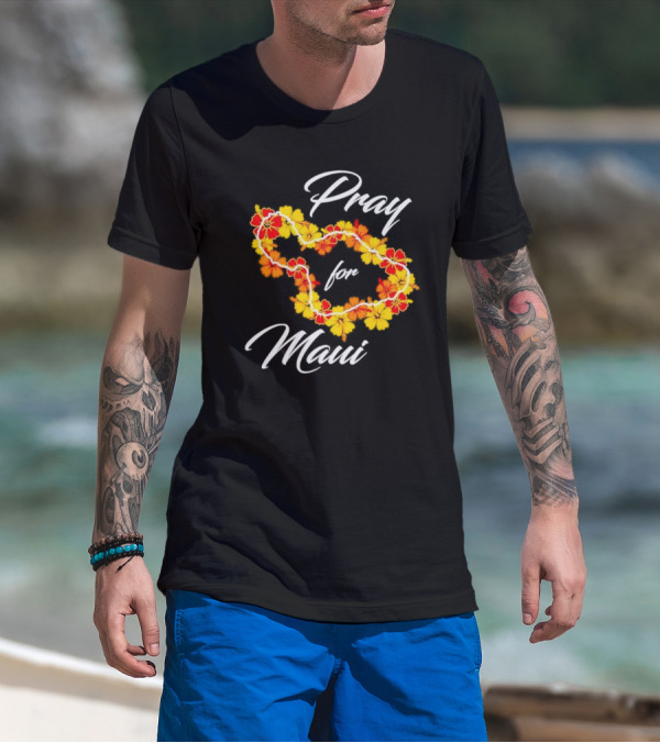 Pray For Maui Floral Hawaiian Lei T-Shirt