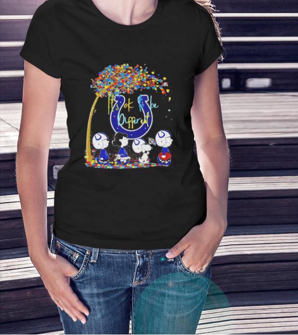 Indianapolis Colts Peanuts Characters It's Ok To Be Different Autism Fall T-Shirt