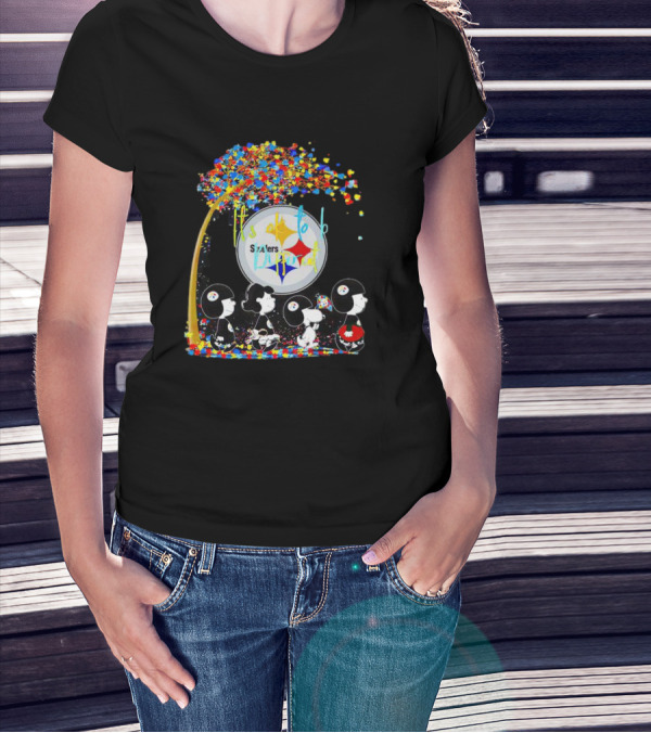 Pittsburgh Steelers Peanuts Characters It's Ok To Be Different Autism Fall T-Shirt