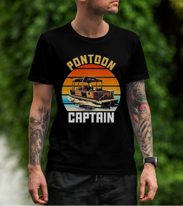 Pontoon Captain Vintage Retro Sunset Boat T-Shirt