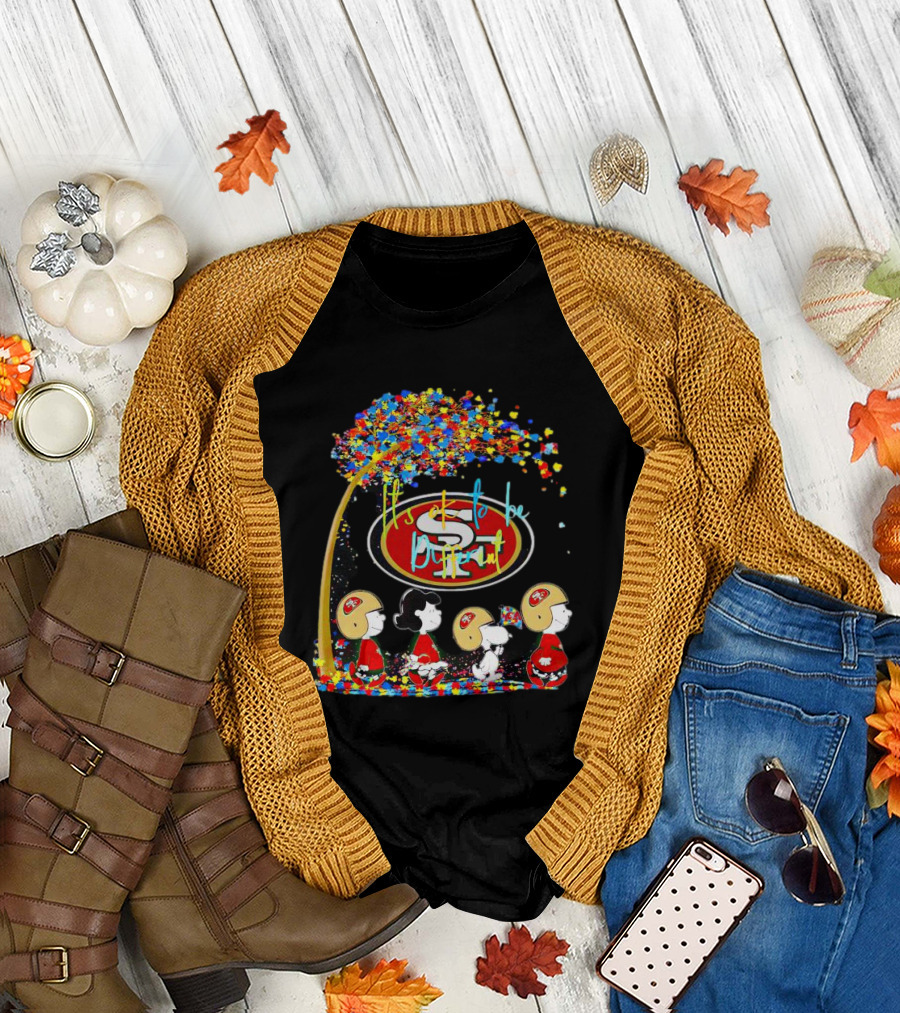 San Francisco 49ers Peanuts Characters It's OK to Be Different Autism Fall T-Shirt