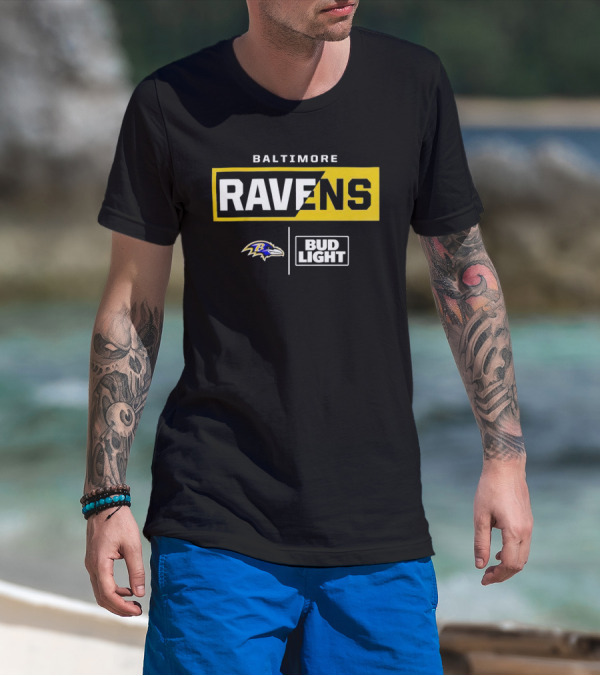 Baltimore Ravens Bud Light Logo With Ravens T-Shirt