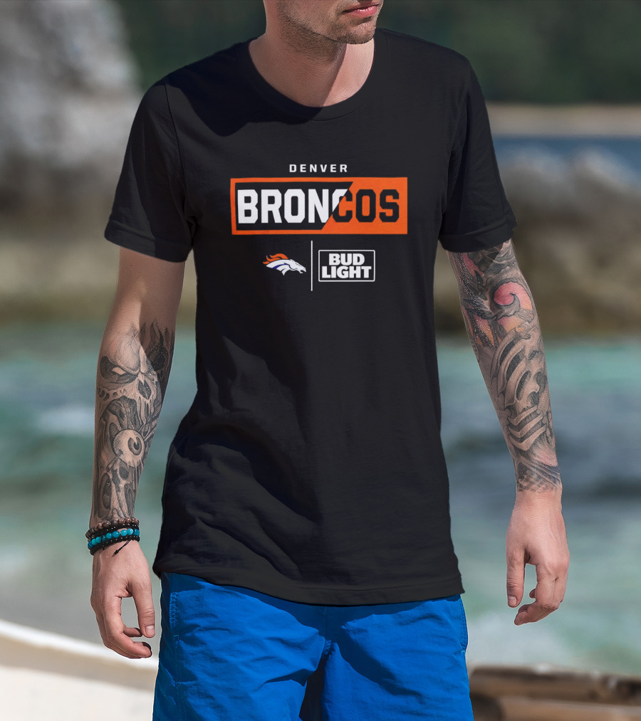 Denver Broncos Bud Light NFL Logo Collaboration T-Shirt