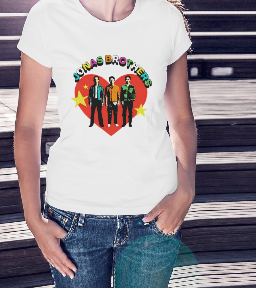 Jonas Brothers Heart Colorful Text With Stars And Figures T-Shirt