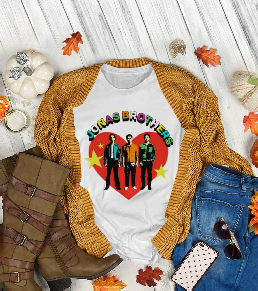 Jonas Brothers Heart Colorful Text with Stars and Figures T-Shirt